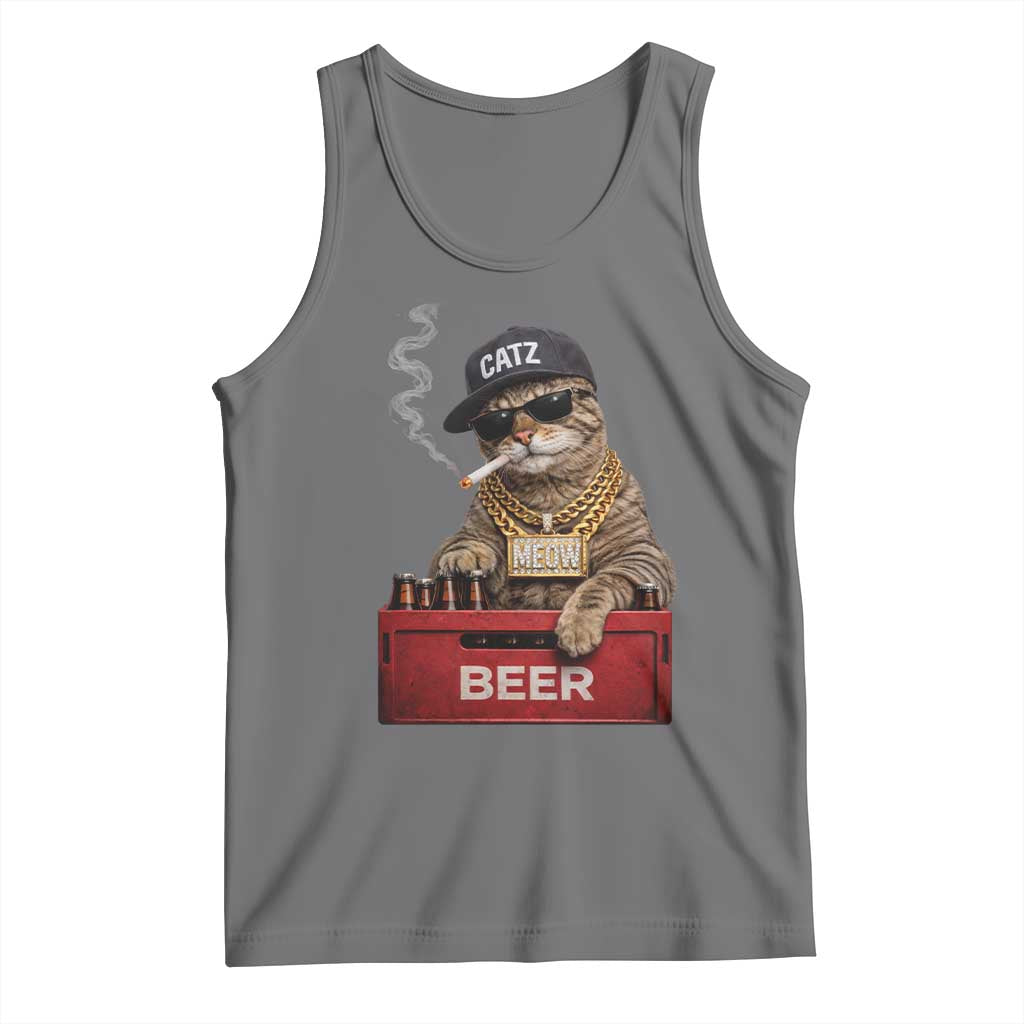 Funny Smoking Cat Meme Tank Top Vintage Graphic Cigarette Kitty Beer Cat Lover TS10 Black Heather Print Your Wear
