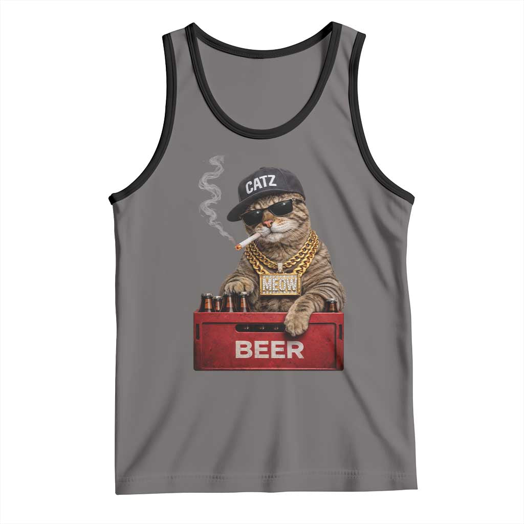 Funny Smoking Cat Meme Tank Top Vintage Graphic Cigarette Kitty Beer Cat Lover TS10 Deep Heather Black Print Your Wear