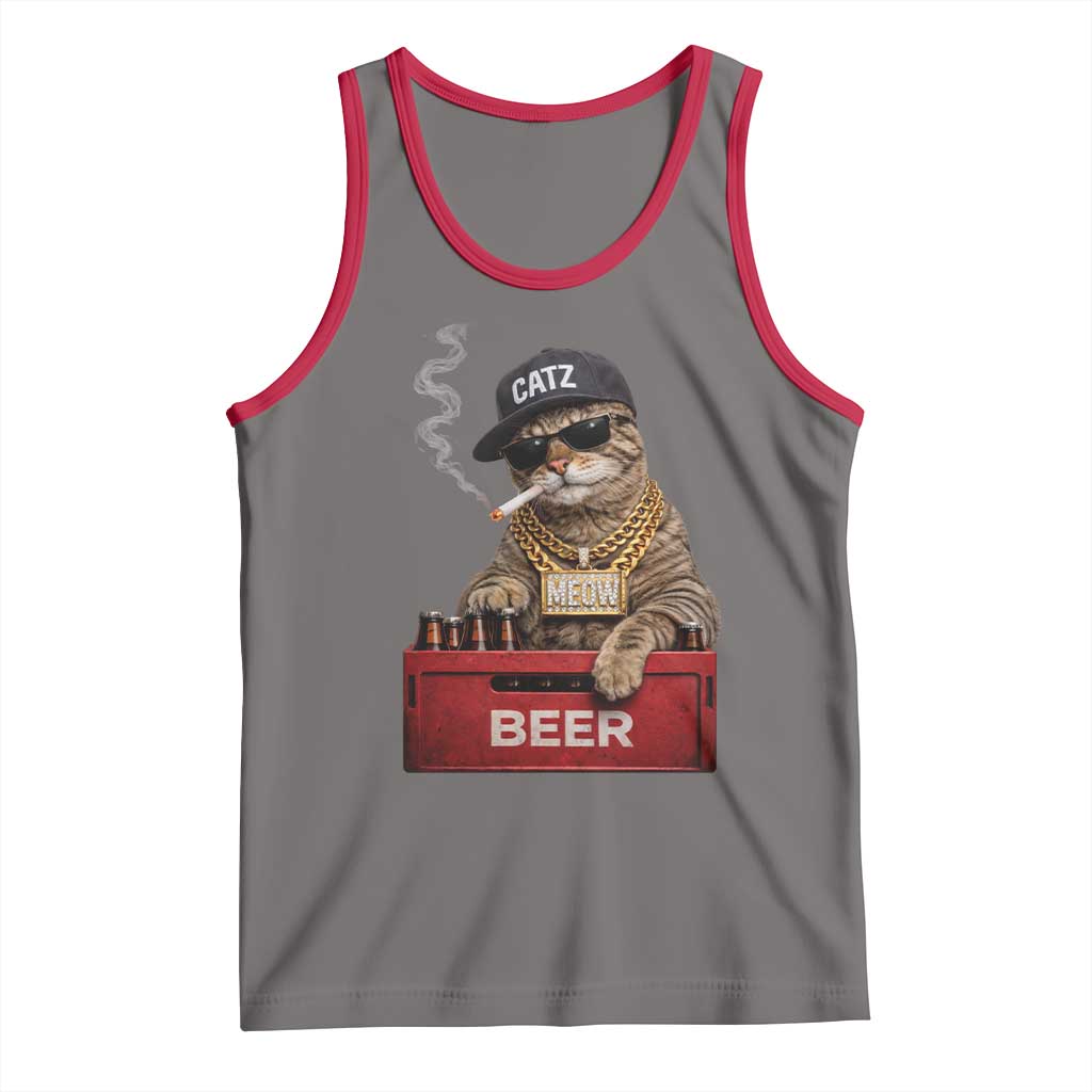 Funny Smoking Cat Meme Tank Top Vintage Graphic Cigarette Kitty Beer Cat Lover TS10 Deep Heather Red Print Your Wear