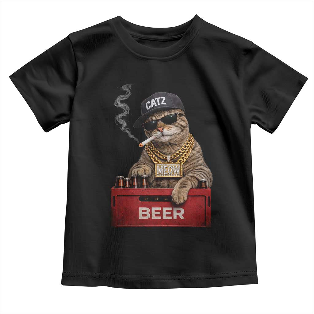 Funny Smoking Cat Meme Toddler T Shirt Vintage Graphic Cigarette Kitty Beer Cat Lover TS10 Black Print Your Wear