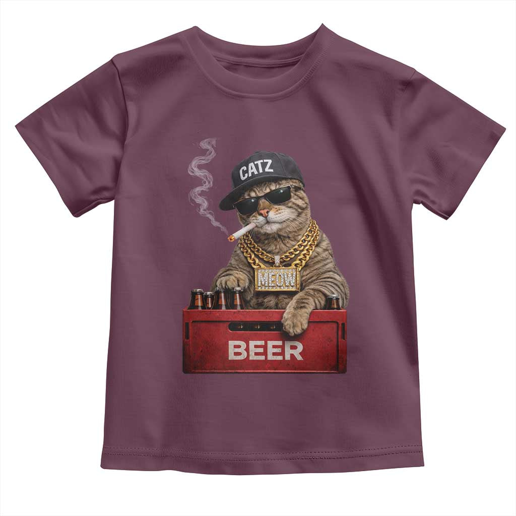 Funny Smoking Cat Meme Toddler T Shirt Vintage Graphic Cigarette Kitty Beer Cat Lover TS10 Maroon Print Your Wear