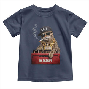 Funny Smoking Cat Meme Toddler T Shirt Vintage Graphic Cigarette Kitty Beer Cat Lover TS10 Navy Print Your Wear