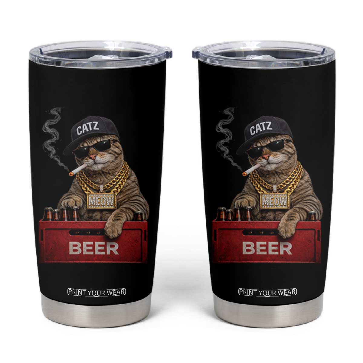Funny Smoking Cat Meme Tumbler Cup Vintage Graphic Cigarette Kitty Beer Cat Lover TS10 Black Print Your Wear