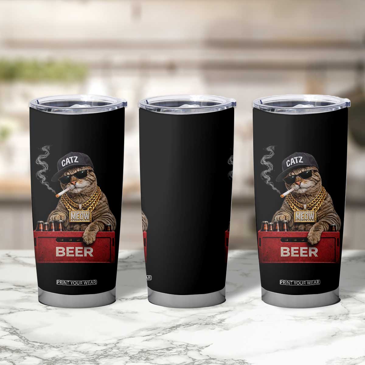 Funny Smoking Cat Meme Tumbler Cup Vintage Graphic Cigarette Kitty Beer Cat Lover TS10 Print Your Wear