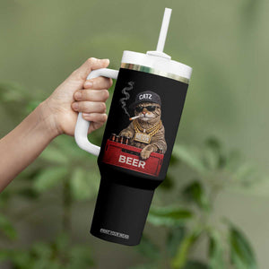 Funny Smoking Cat Meme Tumbler With Handle Vintage Graphic Cigarette Kitty Beer Cat Lover TS10 Print Your Wear