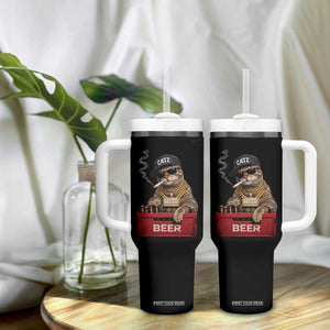 Funny Smoking Cat Meme Tumbler With Handle Vintage Graphic Cigarette Kitty Beer Cat Lover TS10 Print Your Wear