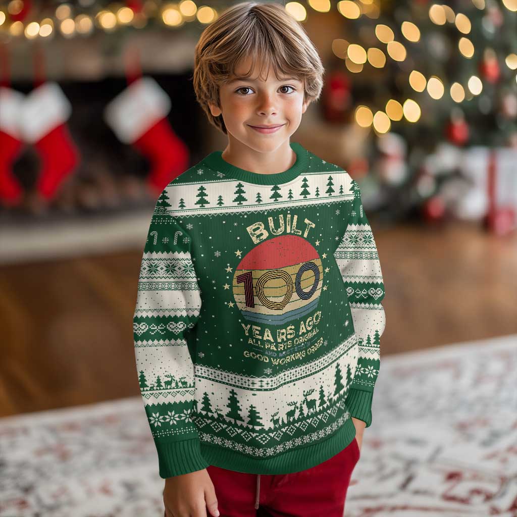 Funny 100th Birthday Ugly Christmas Sweater Vintage Retro Built 100 Years Ago TS10 Forest Green Beige Print Your Wear