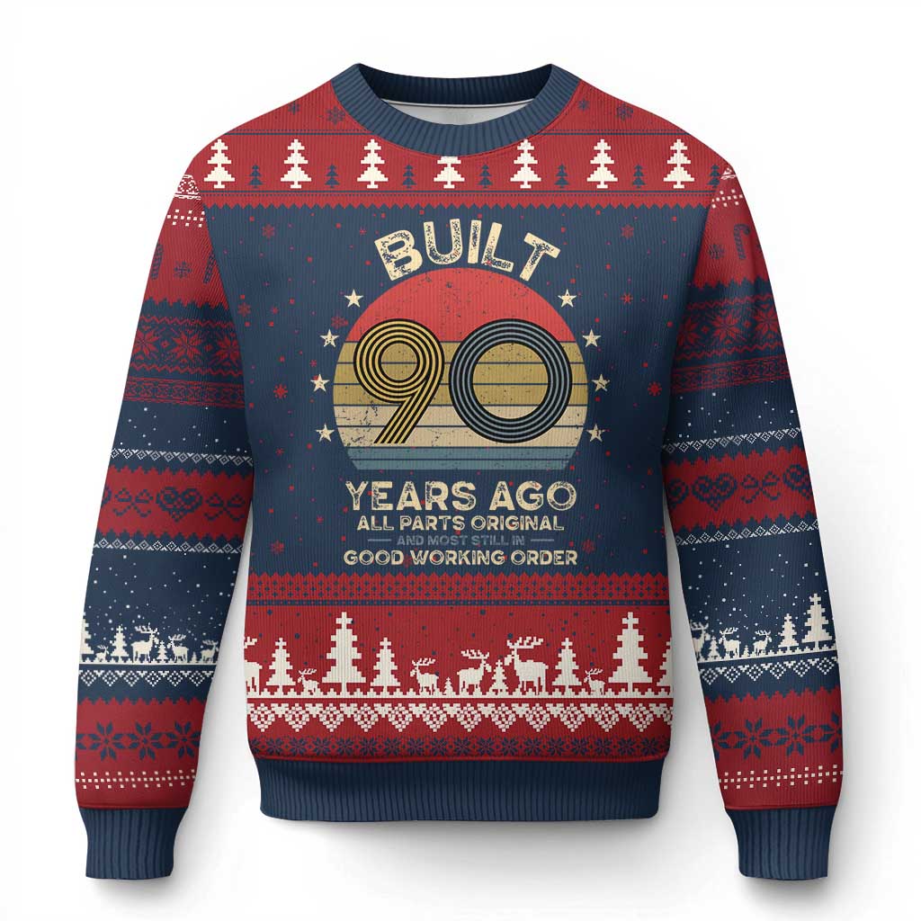 Funny 90th Birthday Ugly Christmas Sweater Vintage Retro Built 90 Years Ago TS10 Navy Red Print Your Wear