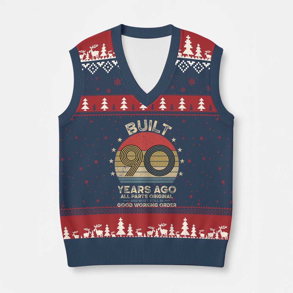 Funny 90th Birthday V-Neck Knit Sweater Vest Vintage Retro Built 90 Years Ago TS10 Navy Red Print Your Wear