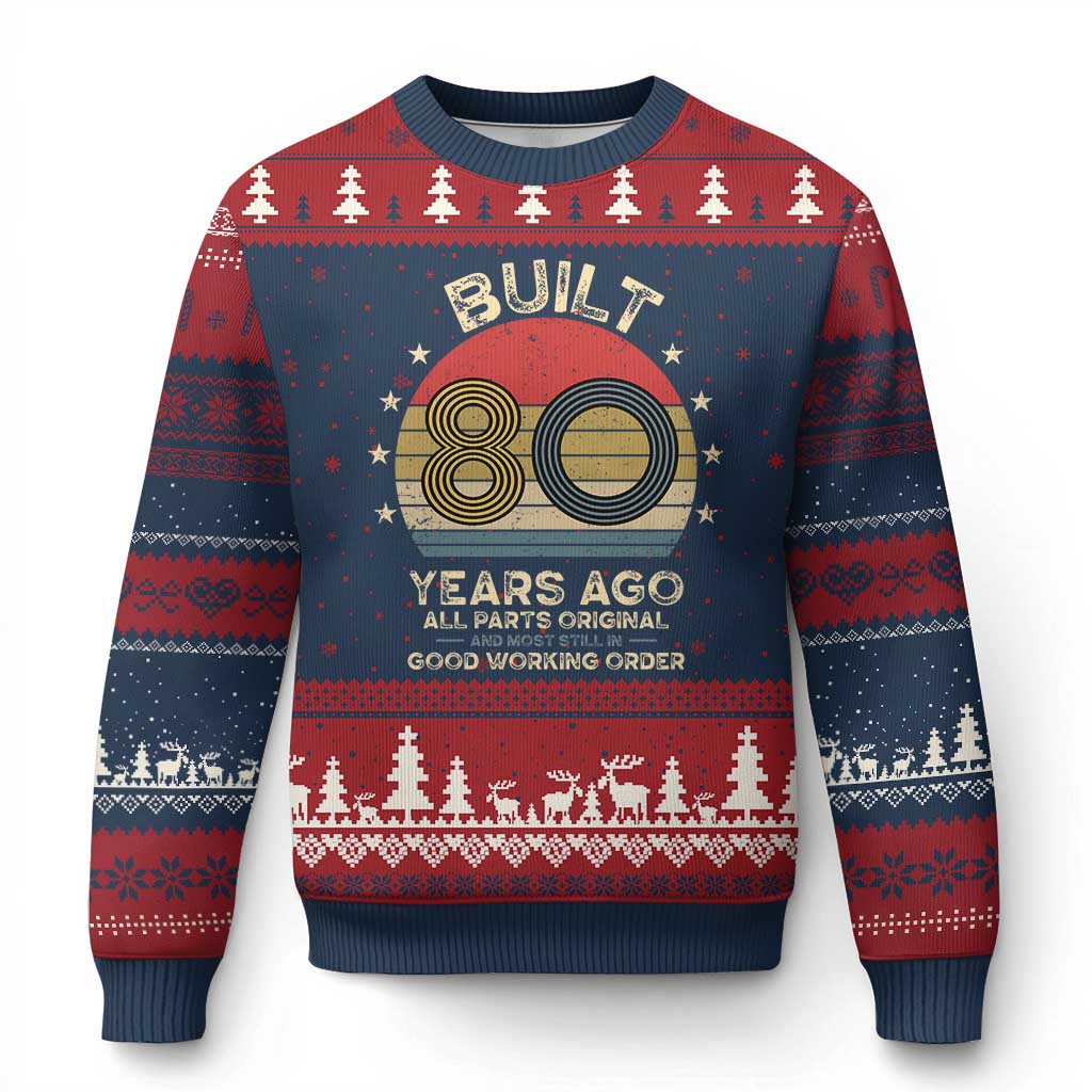 Funny 80th Birthday Ugly Christmas Sweater Vintage Retro Built 80 Years Ago TS10 Navy Red Print Your Wear