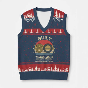 Funny 80th Birthday V-Neck Knit Sweater Vest Vintage Retro Built 80 Years Ago TS10 Navy Red Print Your Wear