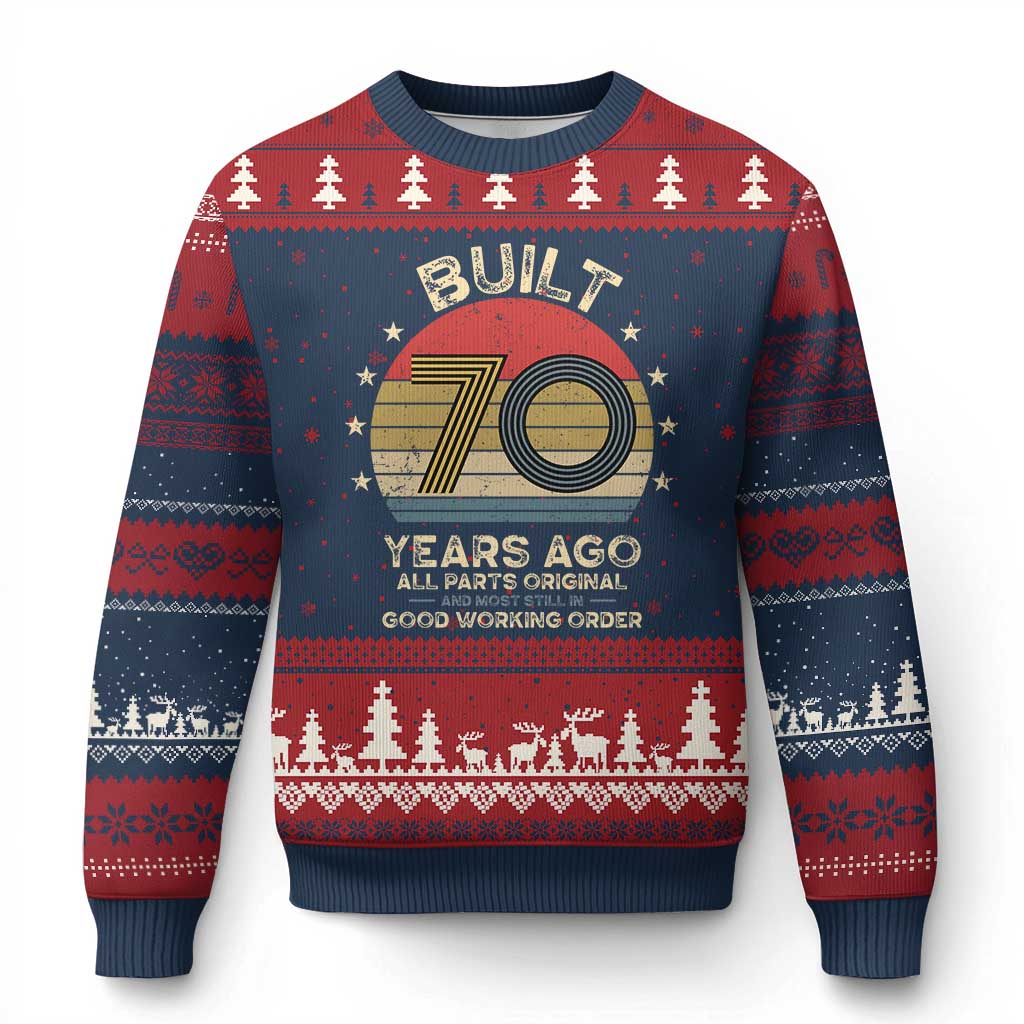 Funny 70th Birthday Ugly Christmas Sweater Vintage Retro Built 70 Years Ago TS10 Navy Red Print Your Wear