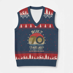 Funny 70th Birthday V-Neck Knit Sweater Vest Vintage Retro Built 70 Years Ago TS10 Navy Red Print Your Wear