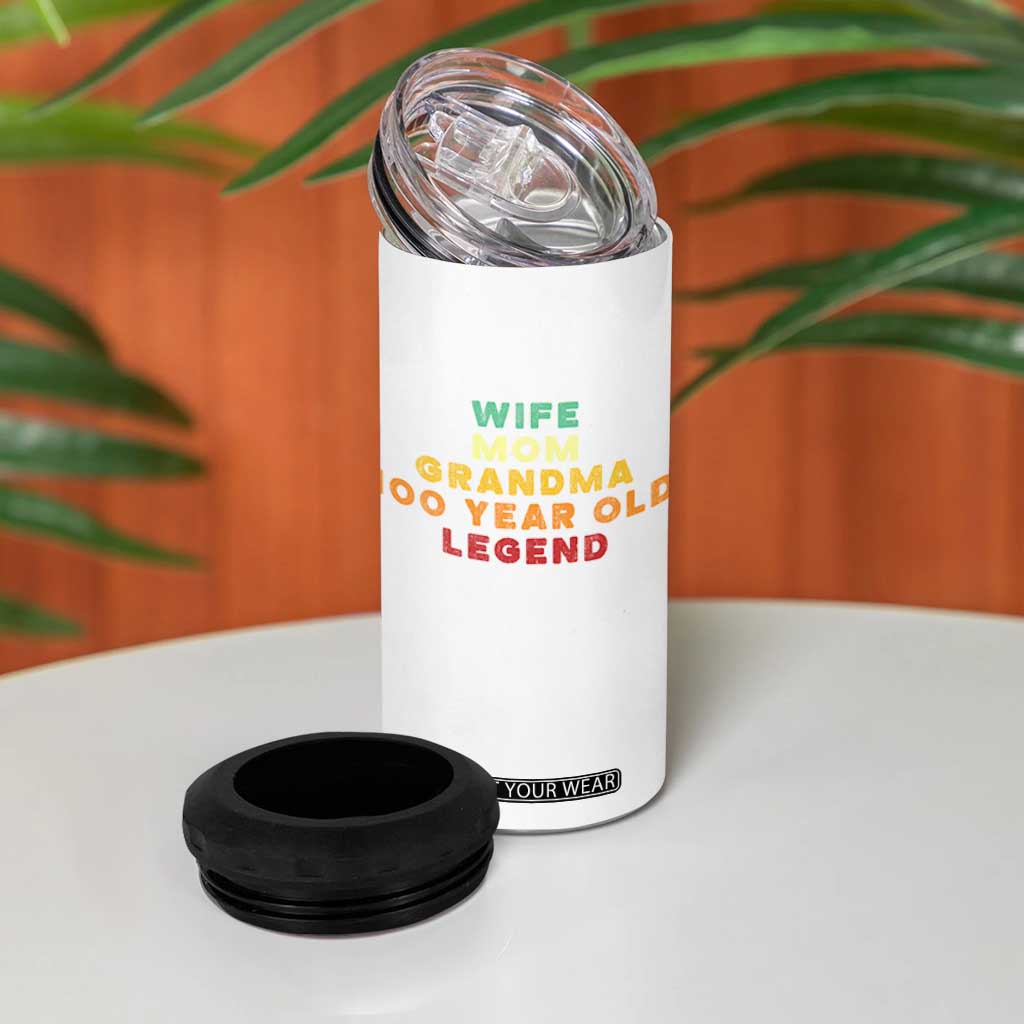 100th Birthday Gifts For Women 4 in 1 Can Cooler Tumbler Wife Mom Grandma 100 Year Old Legend TS10 Print Your Wear