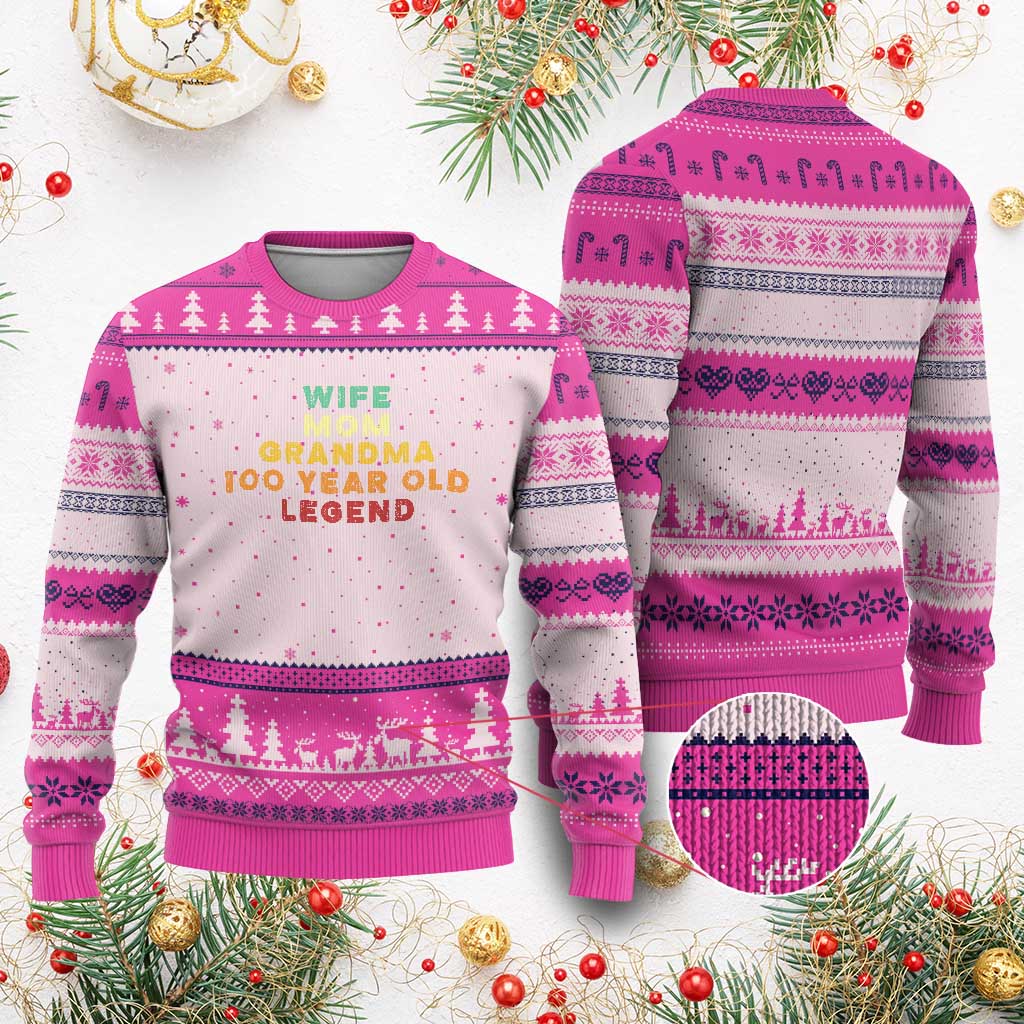100th Birthday Gifts For Women Ugly Christmas Sweater Wife Mom Grandma 100 Year Old Legend TS10 Hot Pink Print Your Wear