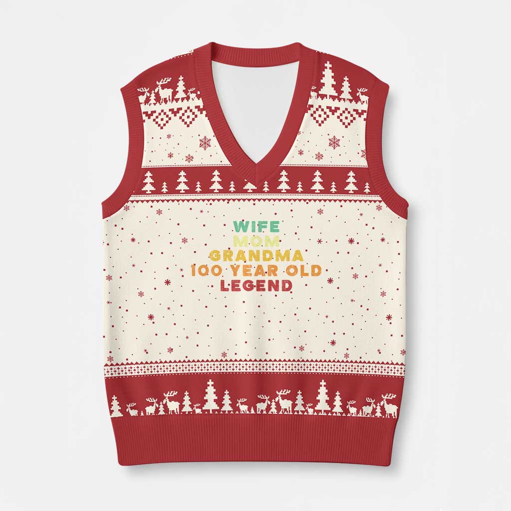 100th Birthday Gifts For Women V-Neck Knit Sweater Vest Wife Mom Grandma 100 Year Old Legend TS10 Beige Red Print Your Wear