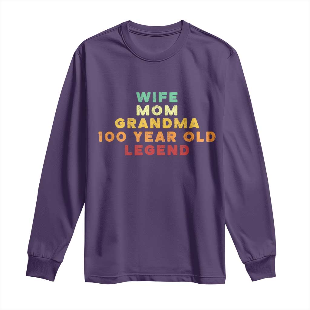 100th Birthday Gifts For Women Long Sleeve Shirt Wife Mom Grandma 100 Year Old Legend TS10 Purple Print Your Wear