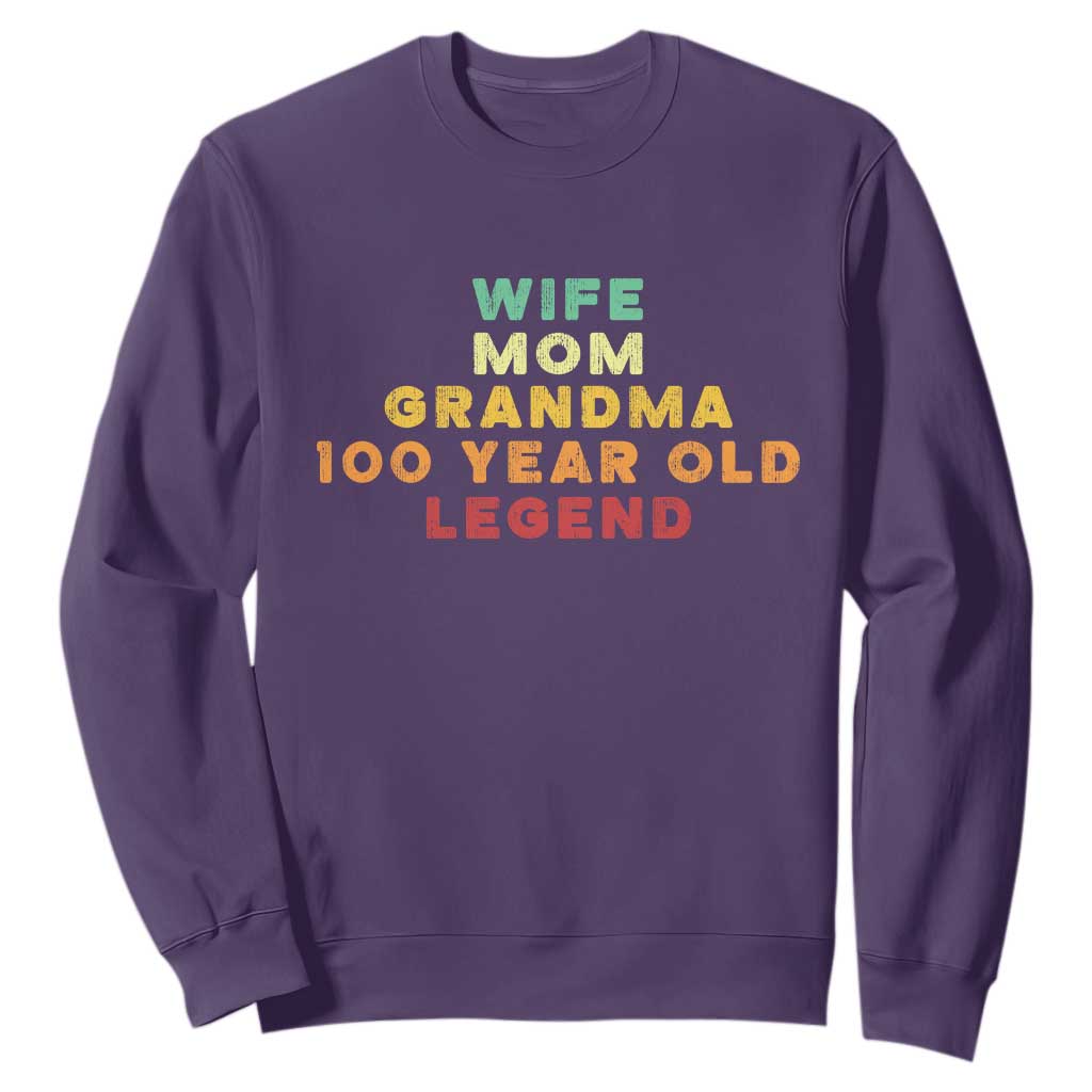 100th Birthday Gifts For Women Sweatshirt Wife Mom Grandma 100 Year Old Legend TS10 Purple Print Your Wear