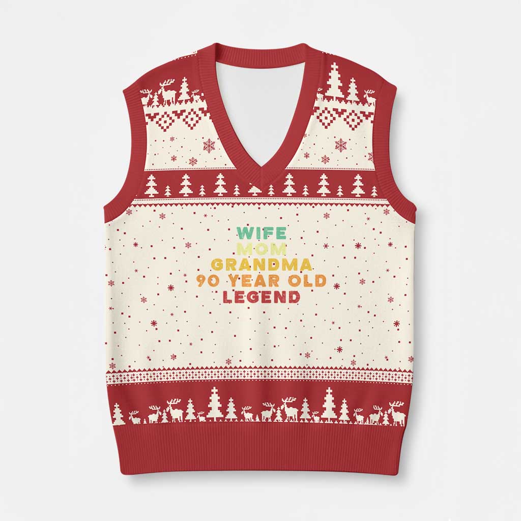 90th Birthday Gifts For Women V-Neck Knit Sweater Vest Wife Mom Grandma 90 Year Old Legend TS10 Beige Red Print Your Wear