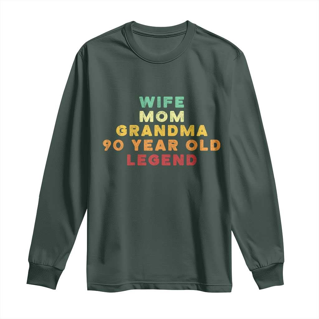 90th Birthday Gifts For Women Long Sleeve Shirt Wife Mom Grandma 90 Year Old Legend TS10 Dark Forest Green Print Your Wear