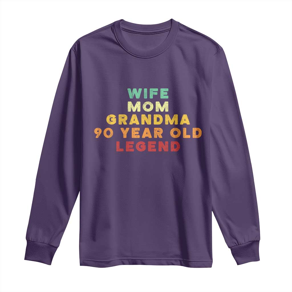 90th Birthday Gifts For Women Long Sleeve Shirt Wife Mom Grandma 90 Year Old Legend TS10 Purple Print Your Wear