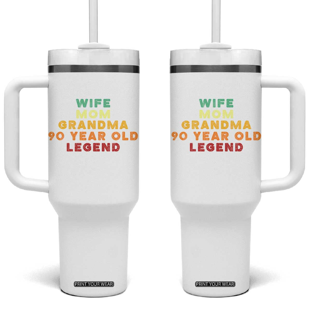 90th Birthday Gifts For Women Tumbler With Handle Wife Mom Grandma 90 Year Old Legend TS10 One Size: 40 oz White Print Your Wear