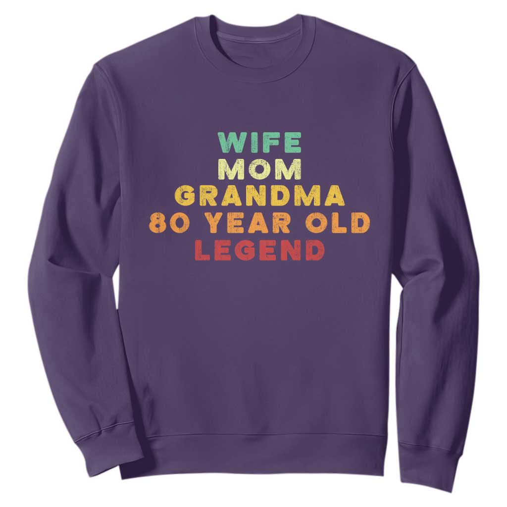 80th Birthday Gifts For Women Sweatshirt Wife Mom Grandma 80 Year Old Legend TS10 Purple Print Your Wear