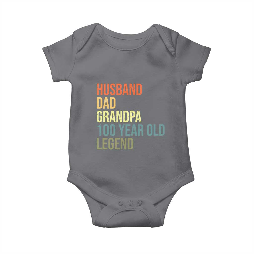 100th Birthday Baby Onesie Husband Dad Grandpa 100 Year Old Legend TS10 Charcoal Print Your Wear