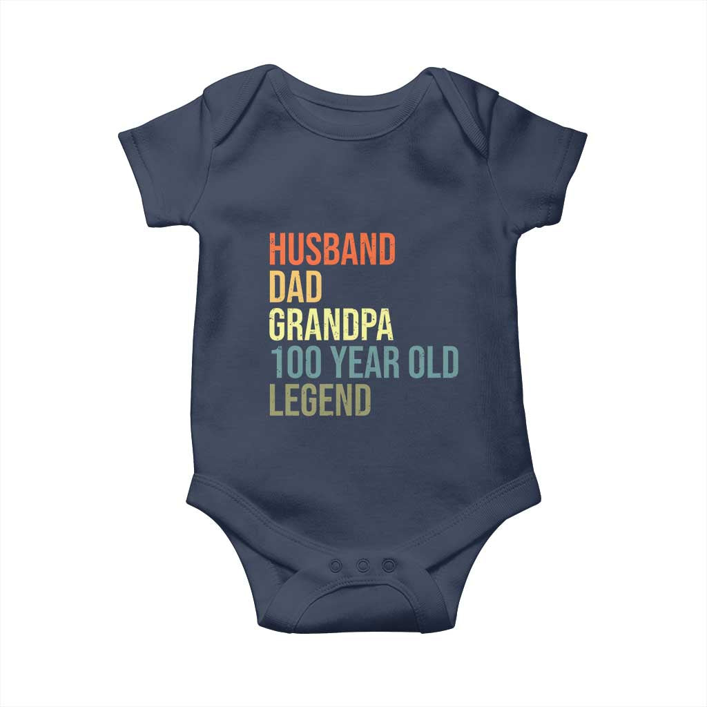 100th Birthday Baby Onesie Husband Dad Grandpa 100 Year Old Legend TS10 Navy Print Your Wear