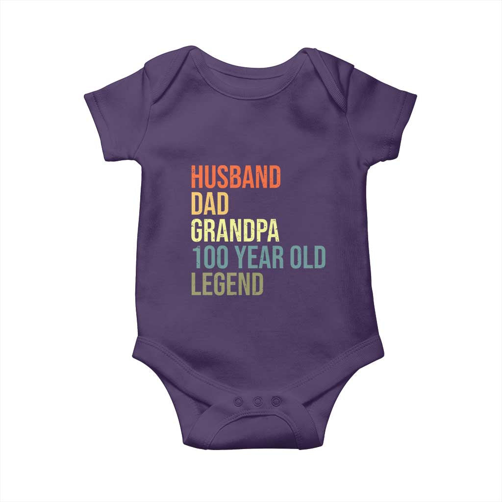 100th Birthday Baby Onesie Husband Dad Grandpa 100 Year Old Legend TS10 Purple Print Your Wear