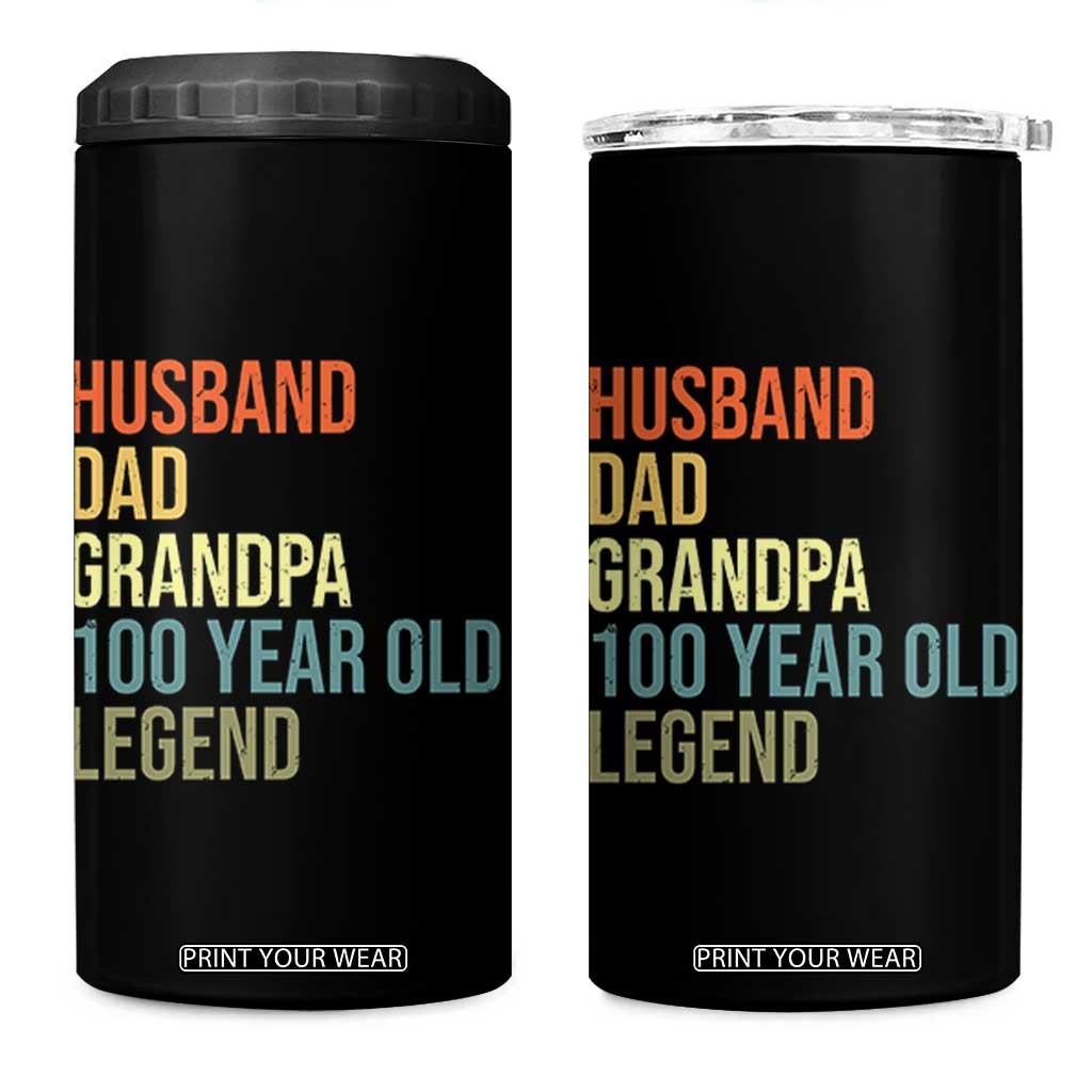 100th Birthday 4 in 1 Can Cooler Tumbler Husband Dad Grandpa 100 Year Old Legend TS10 One Size: 16 oz Black Print Your Wear