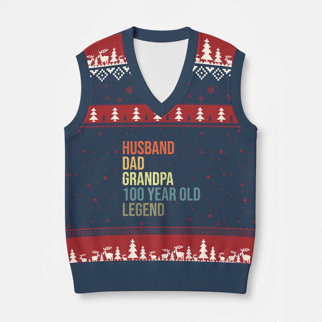 100th Birthday V-Neck Knit Sweater Vest Husband Dad Grandpa 100 Year Old Legend TS10 Navy Red Print Your Wear