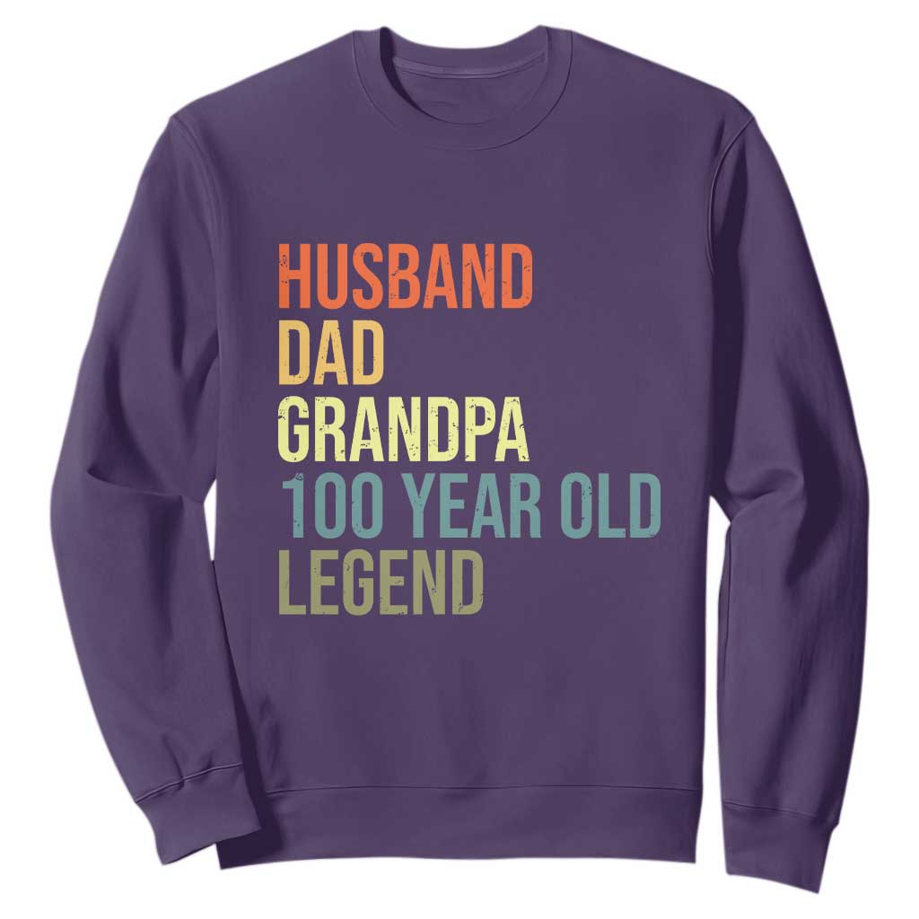 100th Birthday Sweatshirt Husband Dad Grandpa 100 Year Old Legend TS10 Purple Print Your Wear
