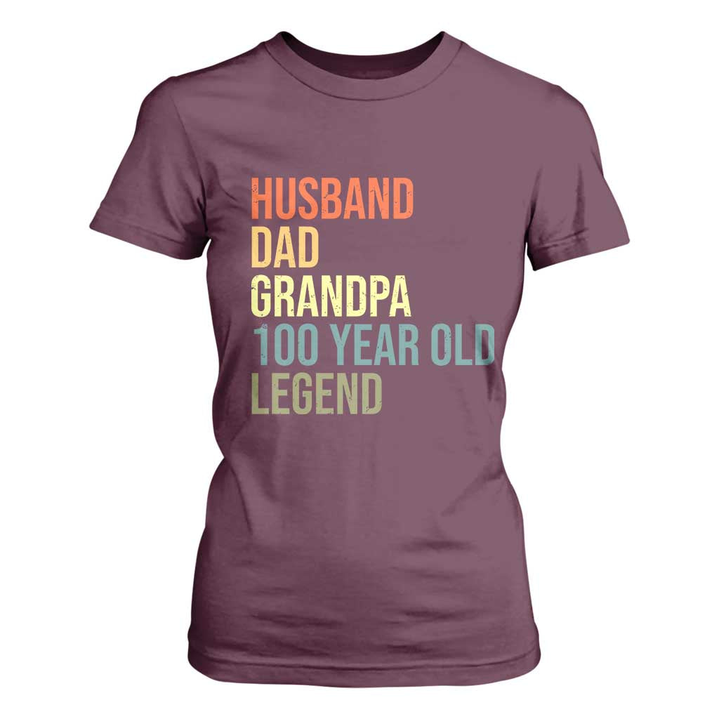 100th Birthday T Shirt For Women Husband Dad Grandpa 100 Year Old Legend TS10 Maroon Print Your Wear