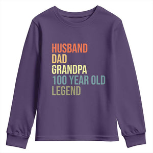 100th Birthday Youth Sweatshirt Husband Dad Grandpa 100 Year Old Legend TS10 Purple Print Your Wear