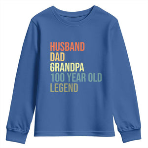 100th Birthday Youth Sweatshirt Husband Dad Grandpa 100 Year Old Legend TS10 Royal Blue Print Your Wear