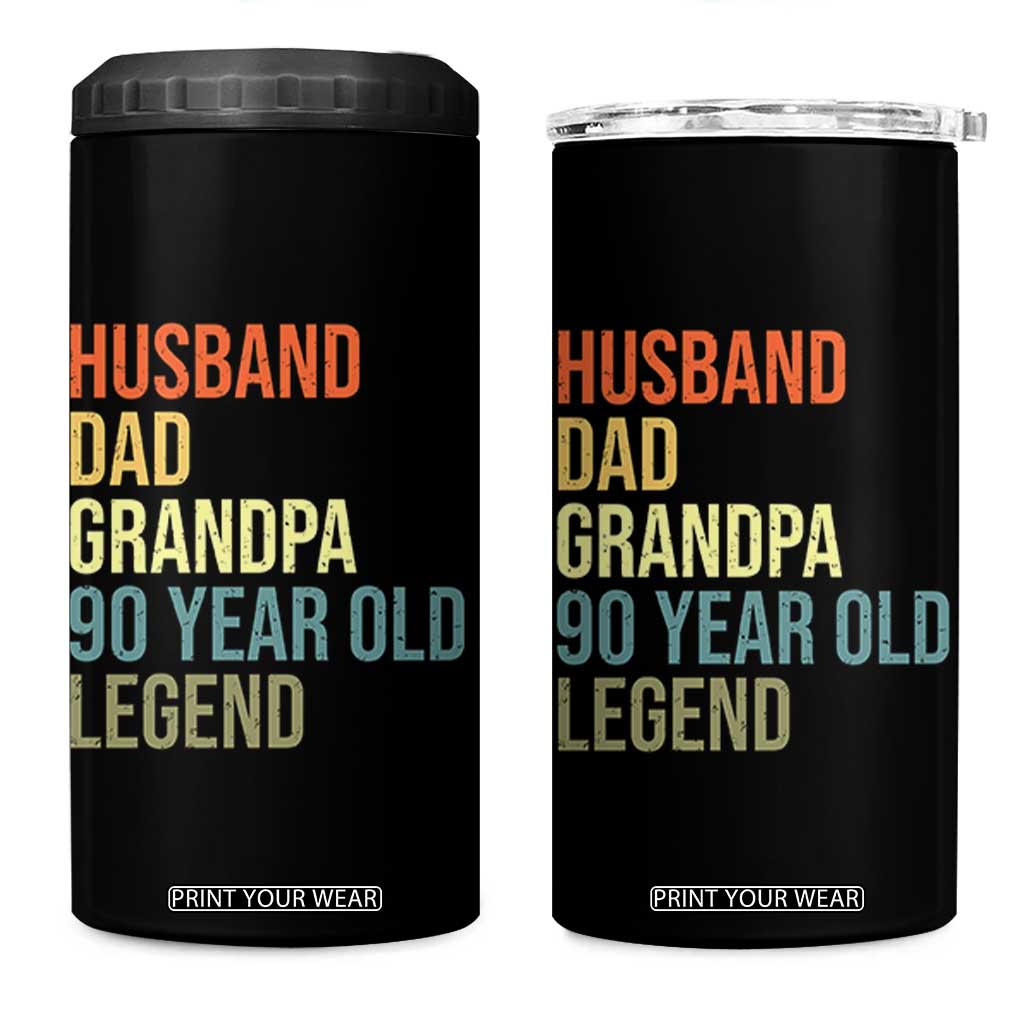 90th Birthday 4 in 1 Can Cooler Tumbler Husband Dad Grandpa 90 Year Old Legend TS10 One Size: 16 oz Black Print Your Wear