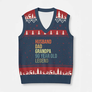 90th Birthday V-Neck Knit Sweater Vest Husband Dad Grandpa 90 Year Old Legend TS10 Navy Red Print Your Wear