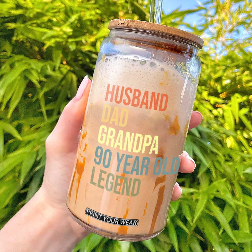 90th Birthday Glass Can Husband Dad Grandpa 90 Year Old Legend TS10 Black Print Your Wear
