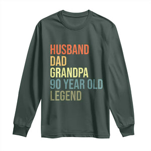 90th Birthday Long Sleeve Shirt Husband Dad Grandpa 90 Year Old Legend TS10 Dark Forest Green Print Your Wear