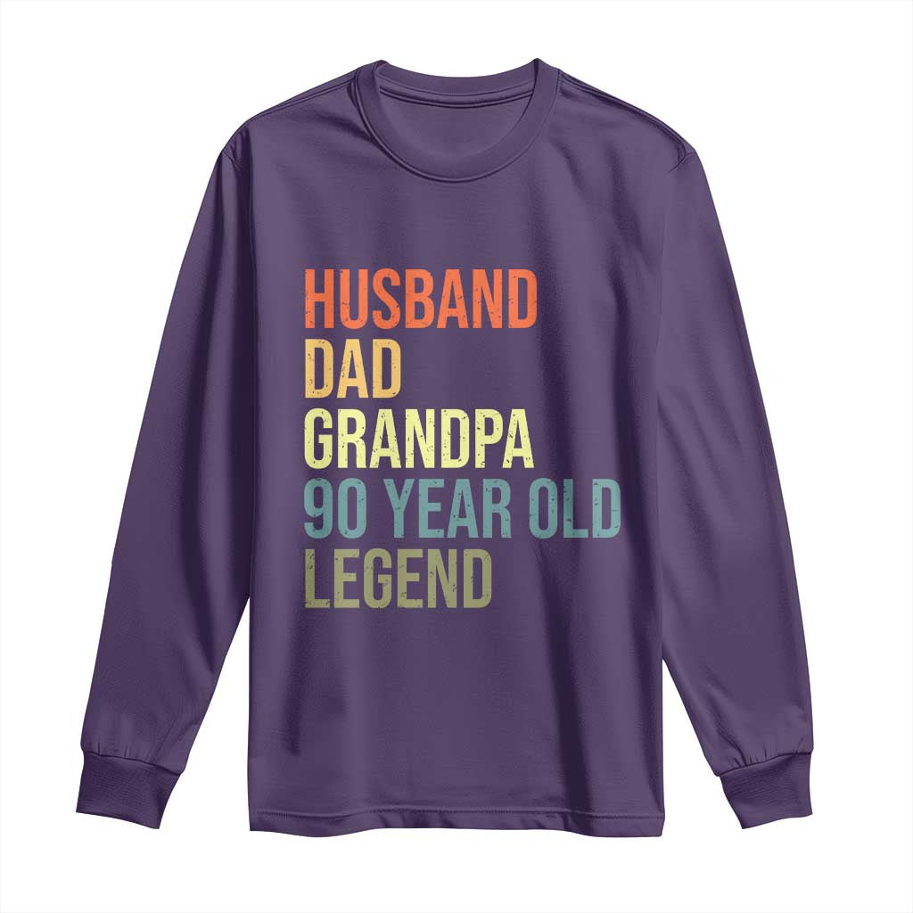 90th Birthday Long Sleeve Shirt Husband Dad Grandpa 90 Year Old Legend TS10 Purple Print Your Wear