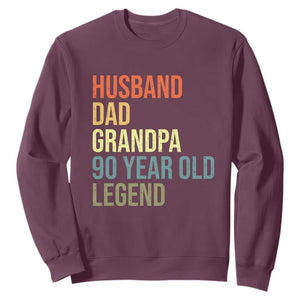 90th Birthday Sweatshirt Husband Dad Grandpa 90 Year Old Legend TS10 Maroon Print Your Wear