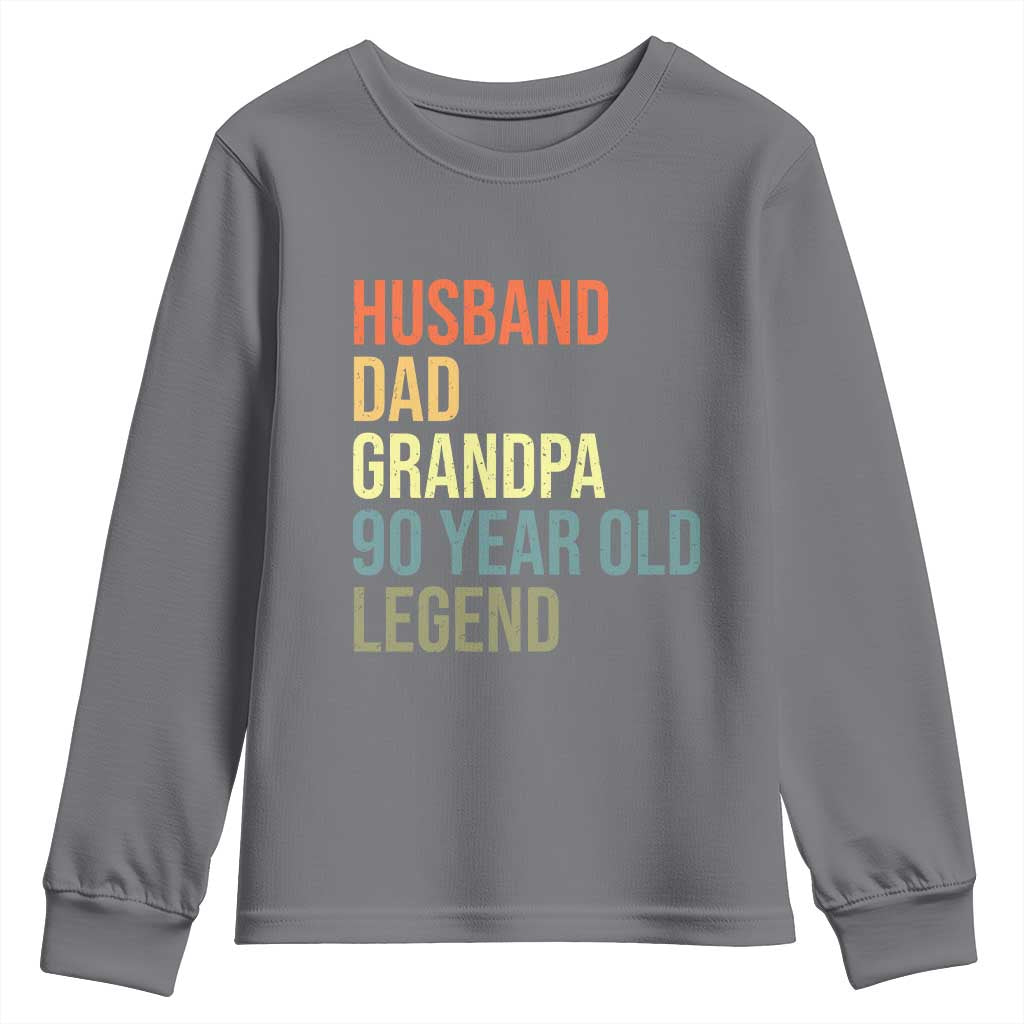 90th Birthday Youth Sweatshirt Husband Dad Grandpa 90 Year Old Legend TS10 Charcoal Print Your Wear