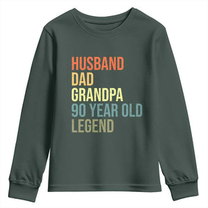 90th Birthday Youth Sweatshirt Husband Dad Grandpa 90 Year Old Legend TS10 Dark Forest Green Print Your Wear