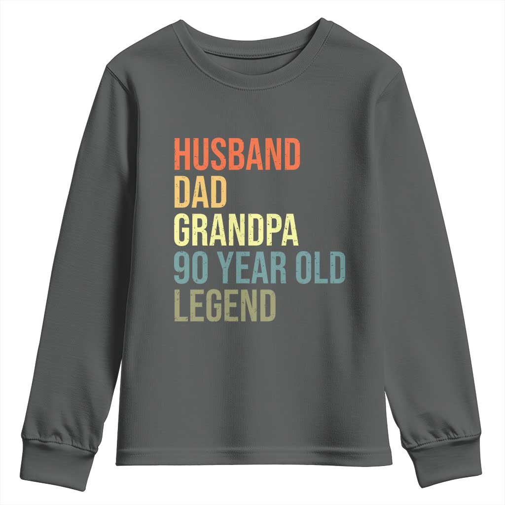 90th Birthday Youth Sweatshirt Husband Dad Grandpa 90 Year Old Legend TS10 Dark Heather Print Your Wear