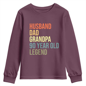 90th Birthday Youth Sweatshirt Husband Dad Grandpa 90 Year Old Legend TS10 Maroon Print Your Wear