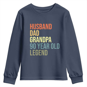 90th Birthday Youth Sweatshirt Husband Dad Grandpa 90 Year Old Legend TS10 Navy Print Your Wear