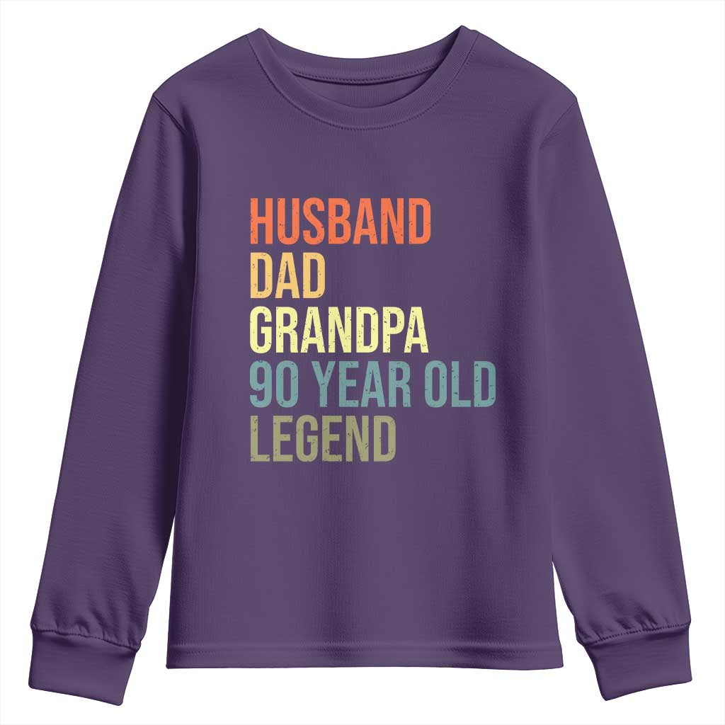 90th Birthday Youth Sweatshirt Husband Dad Grandpa 90 Year Old Legend TS10 Purple Print Your Wear