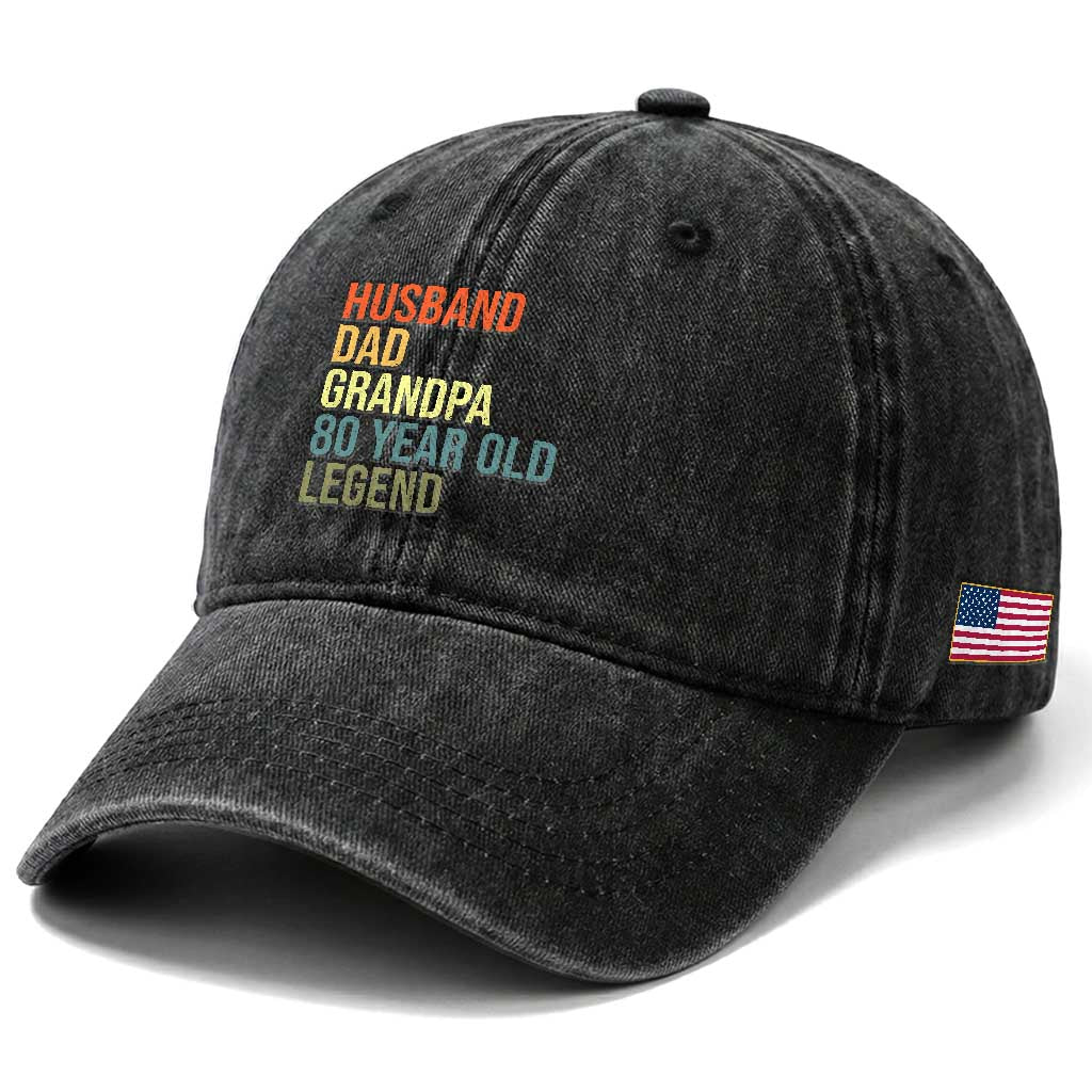 80th Birthday Washed Cotton Baseball Cap Husband Dad Grandpa 80 Year Old Legend
