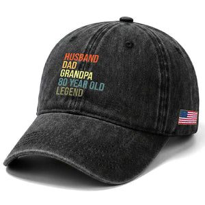 80th Birthday Washed Cotton Baseball Cap Husband Dad Grandpa 80 Year Old Legend